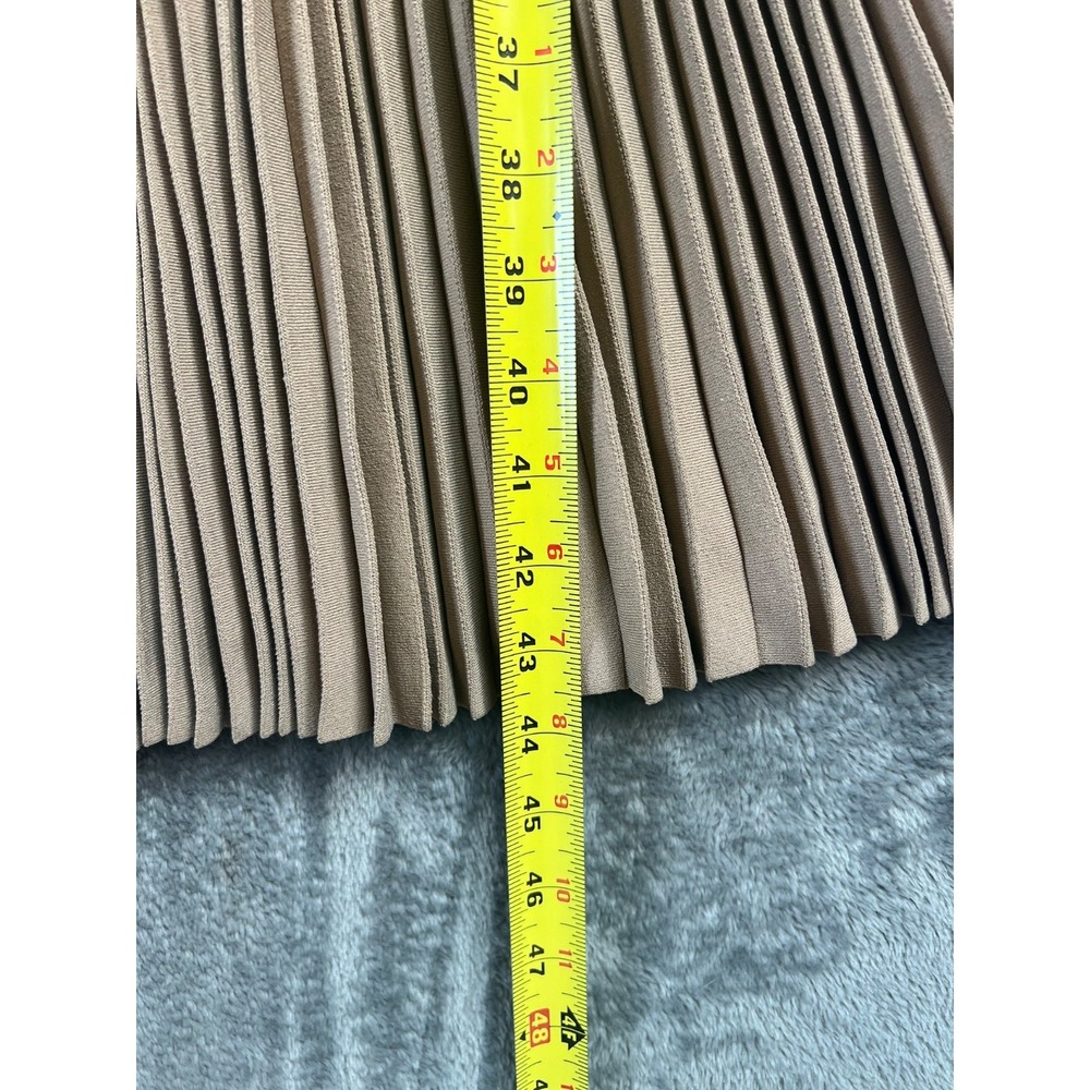 Ralph Lauren Purple Label Pleated Midi Dress XS Tan Knit Layered Bodice Viscose - Picture 6 of 13